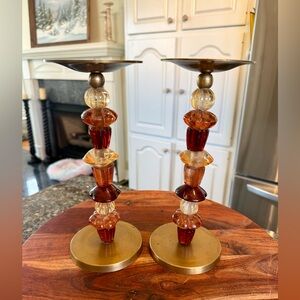 Vintage Amber Lucite Brass Candlestick Holders – MCM Art Deco